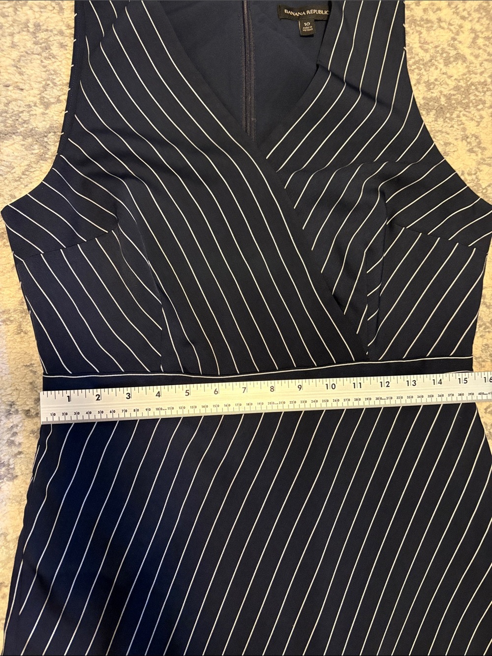 Banana Republic Navy Pinstripe Faux Wrap Sheath Dress Size 10 - Picture 6 of 8